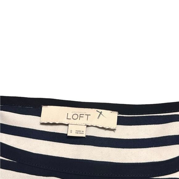 Loft Size Small Navy and White Stripe Lightweight Blouse Roll Tab Sleeve - Picture 6 of 6